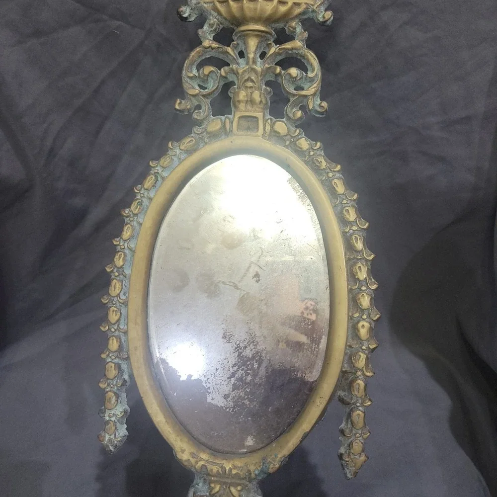 Antique Wall Hanging Heavy Brass Candle Opera Mirror